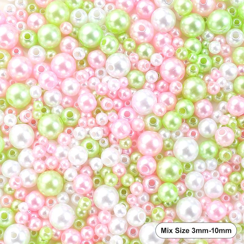 Mixed Size Acrylic Pearl Beads Round Tiny Craft Beads Loose Pearls for Jewelry Making DIY Craft Necklaces Bracelets 30g/pack
