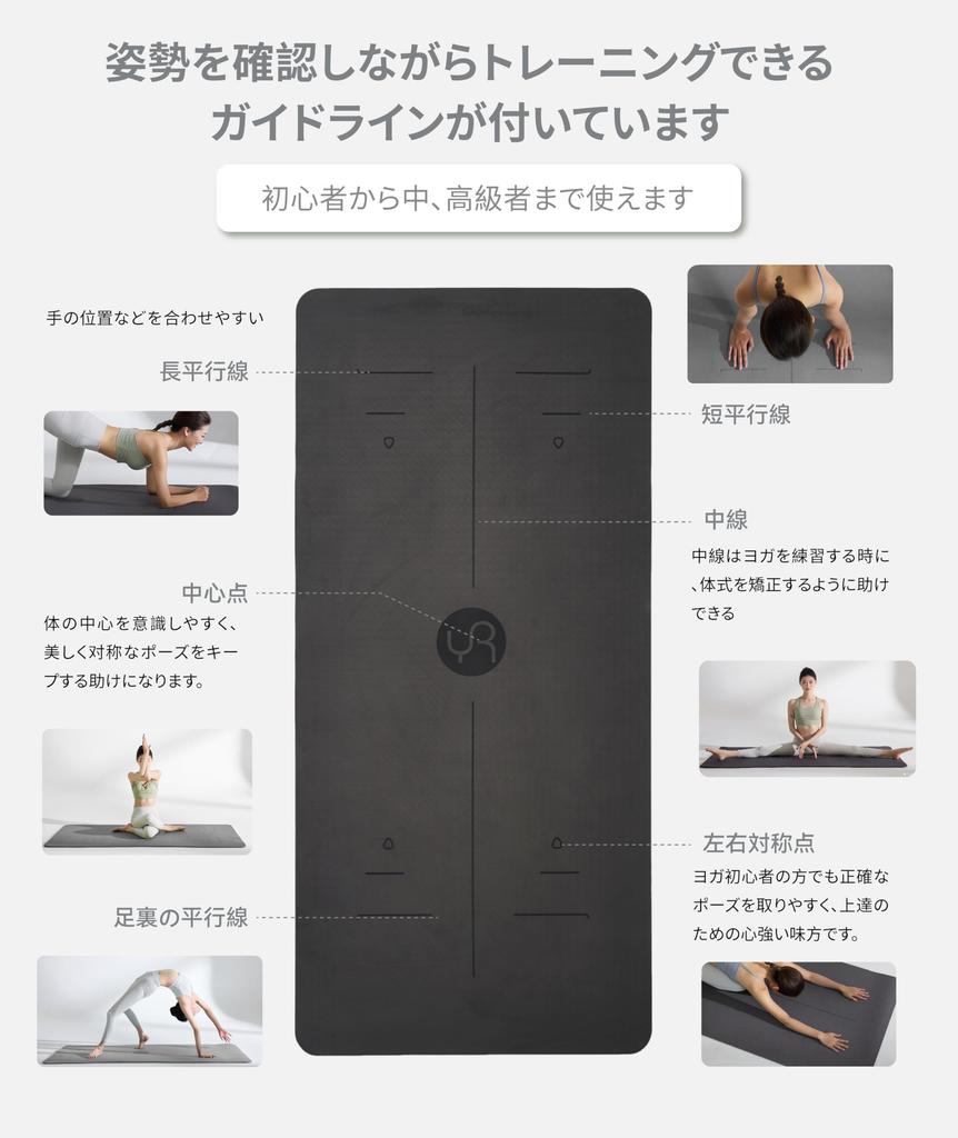 YUREN Yogamatte, Dick 10mm, Breit 90cm x 190cm, TPE-Material, Rutschfest, Langlebig, Ungiftig, mit Aufbewahrungstasche und Tragegurt