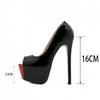 Móda Vysoká Kvalita Sexy Peep Toe 16CM Extrémně Vysoké Podpatky Dámské Červené Černé Lakovaná Kůže Párty Banket Stiletto Boty Platformové Lodičky