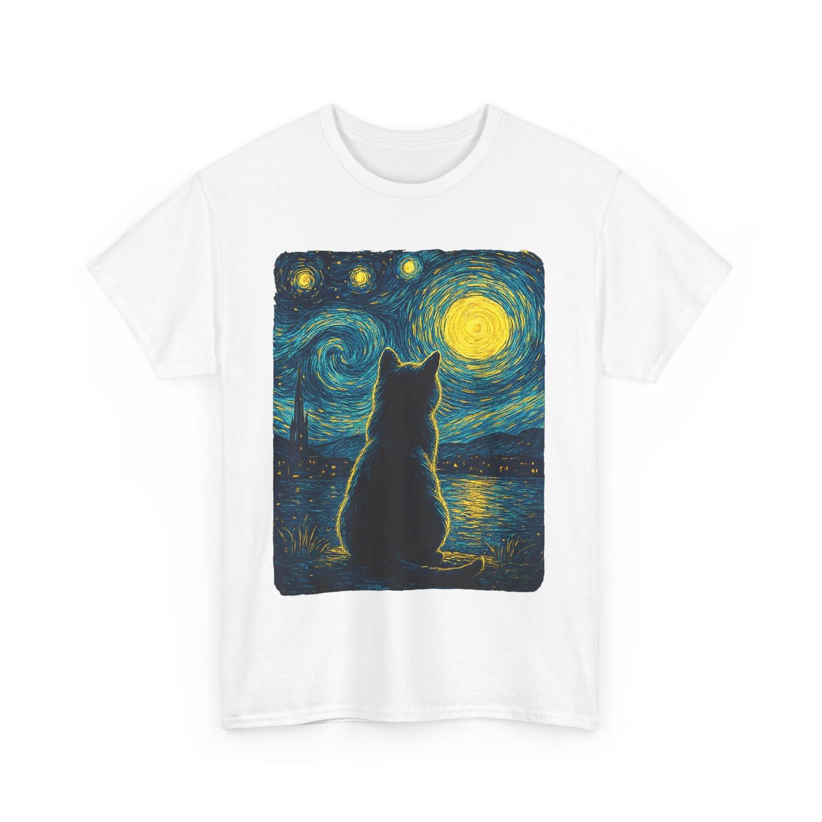 Black Cat Starry Night Shirt, Vincent Van Gogh Aer Cats Lovers T-Shirt L