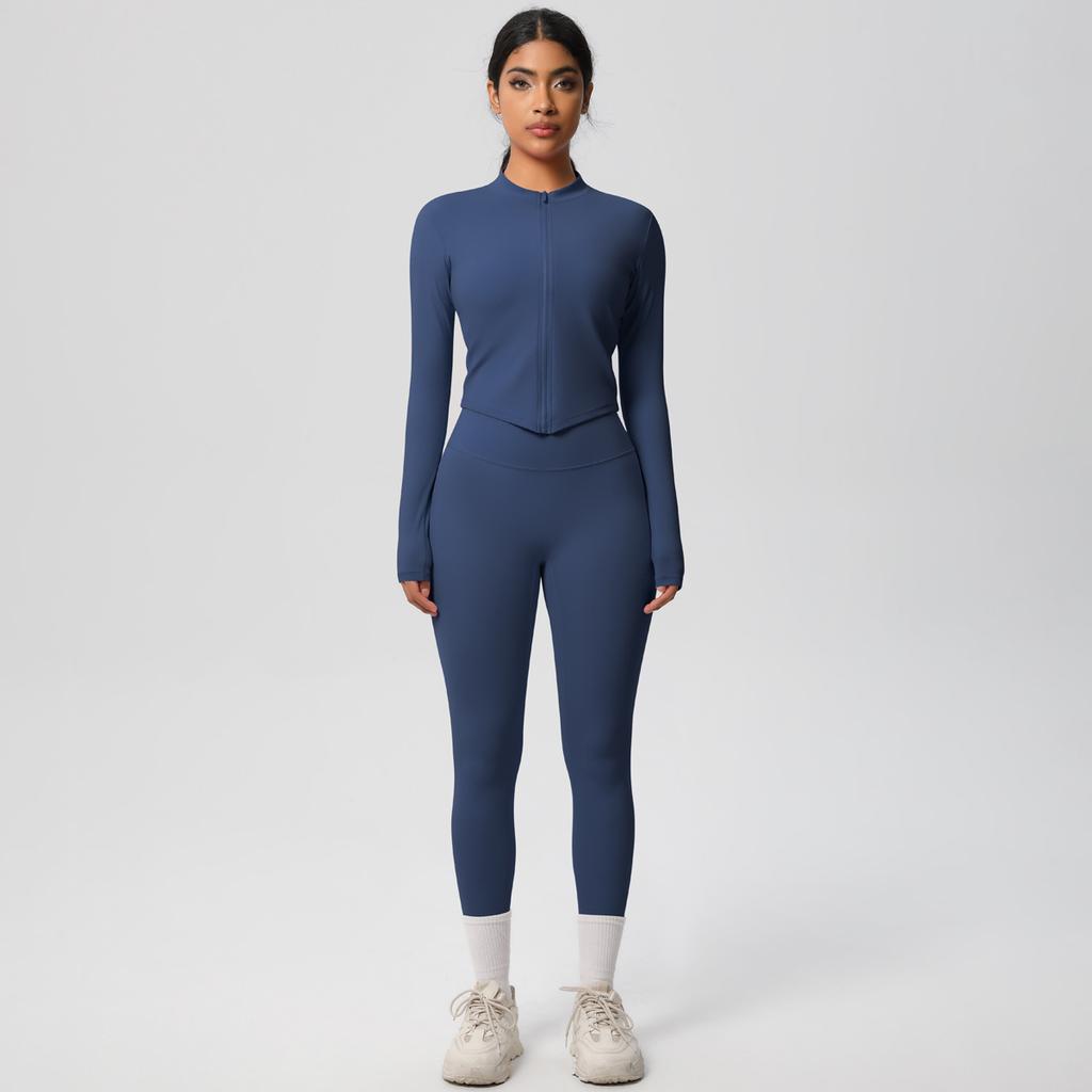 Quick Drying Nude Fitness Zipper Jacket Set, Tight Fitting High Waist And Hip Lifting Yoga Outdoor Running Sports Set, Two-Piece Set For Women