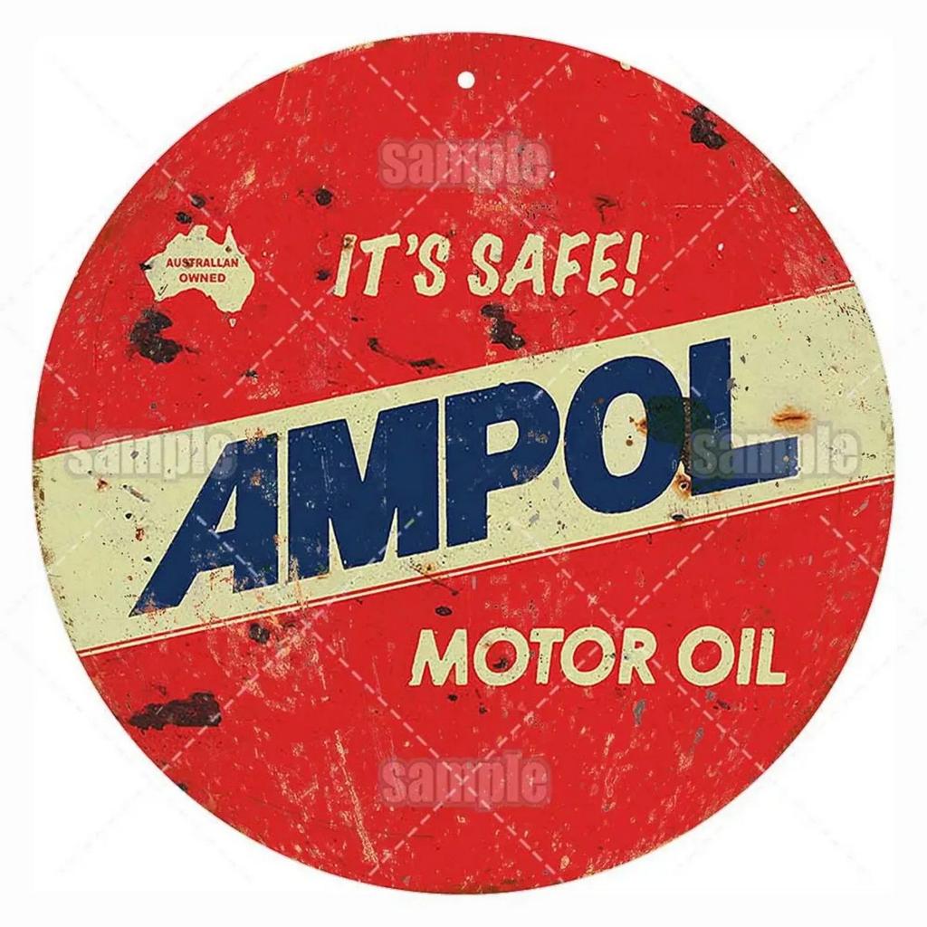 High Definition Metal Tin Sign Set Vintage Gasoline and Motor Oil Brand Themed Round Wall Art Decor for Gas Station Garage and M