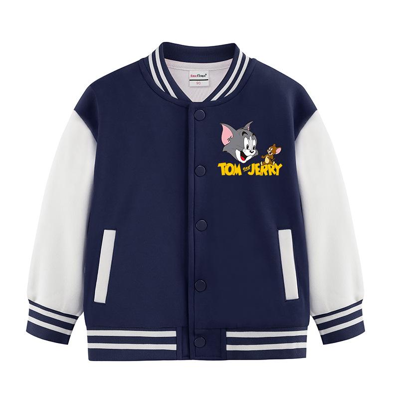 Tom and Jerry Thickened Boys' Baseball Jackets - Velvet Lined, Spring/Autumn Casual Wear