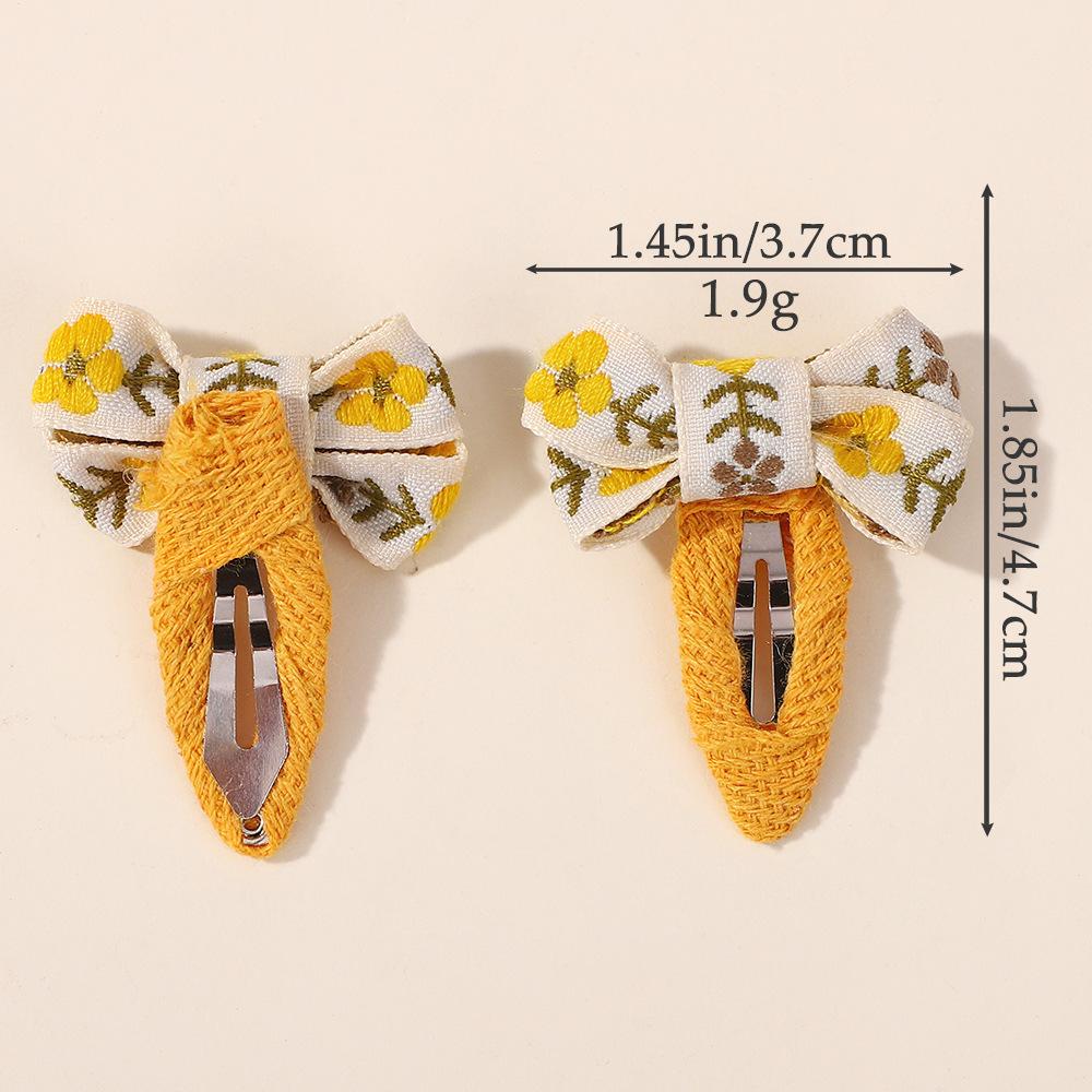 Girl Embroidery Flower Bow Set Fabric Hair Accessories Bangs Clip Cute Fabric Handmade Hairpin 5177