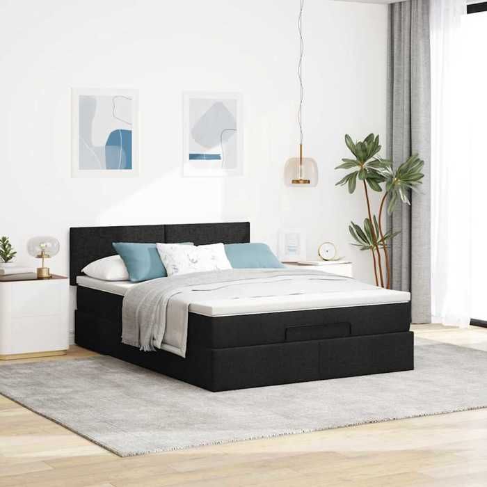 VidaXL Ottoman Bed with Mattress Black 140x200 Cm Fabric 3311382