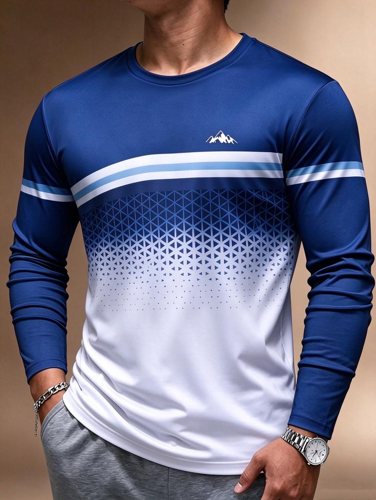 2026 Einfaches Herren-Streifen-Gradient-T-Shirt Herbst Outdoor Mode Langarm-Oberteile Übergroße Langarm-T-Shirts Herrenbekleidung