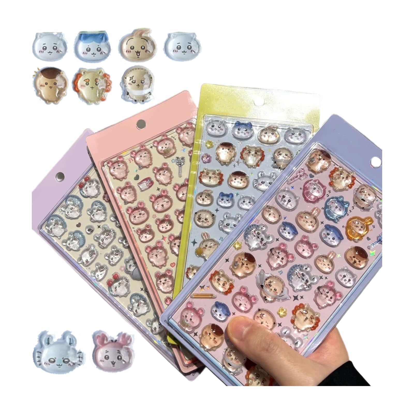 

SENDENG 4-Piece Bunny Hachiware Shinsin 3D Pop-up Sticker Animal Character Used Book Jelly Seal Stress Relief Stationery Notebook Decoration DIY Album