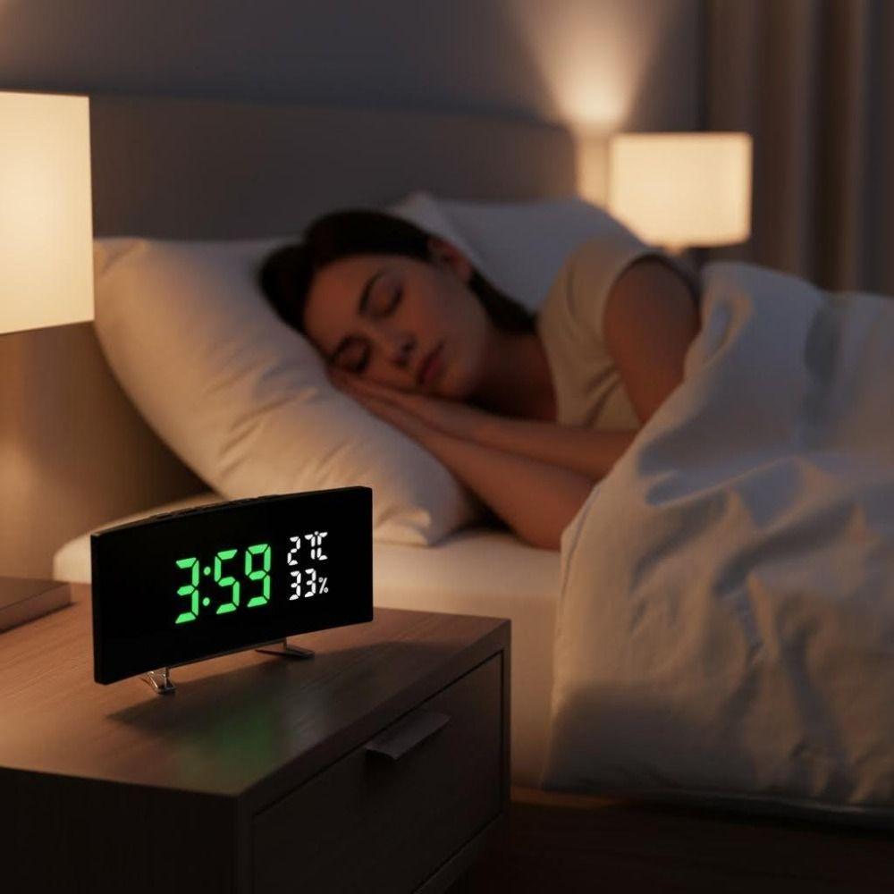 Curved Screen Digital Alarm Clock Large LED Digital Clock Modern Desk Clock  Desk Use