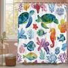 Ocean Shell Shower Curtain, Ocean Beach Shell Starfish Summer Bathroom Decorative Shower Curtain, Waterproof Shower Curtain