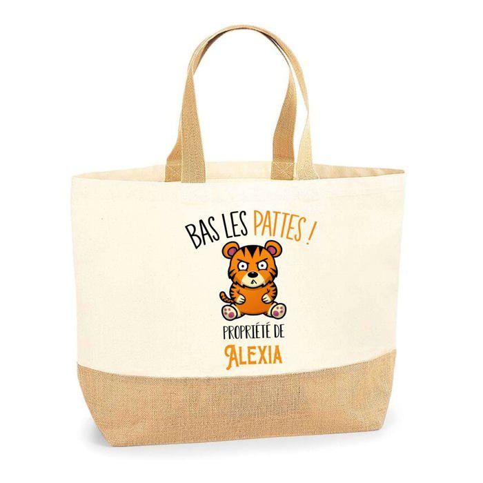 Sac cabas - PLANETEE - Alexia Bas les pattes Tigre - Jute imprimé en France - Grande contenance - Anses solides