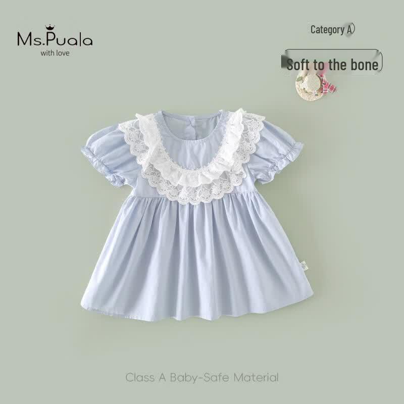 MS. PUALA Summer French Style Baby Girl Sleeveless Cotton Dress 110cm (Height 101-110cm)