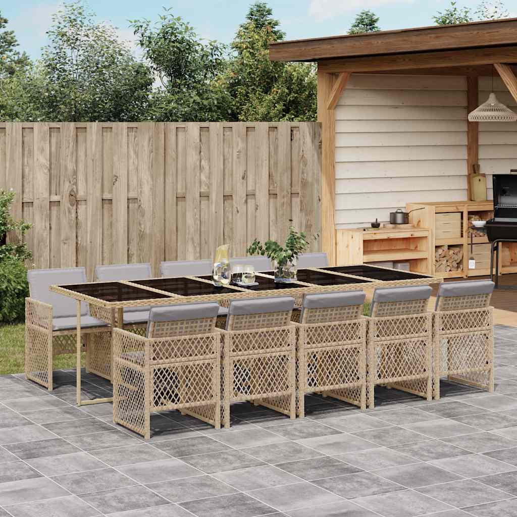 Vidaxl 11-Cz. Garden Furniture Set With Cushions, Beige, Poly Rattan