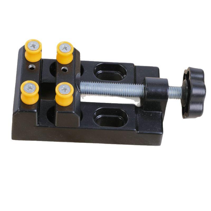 Aluminum Alloy Multifunctional Mini Bench Vise with Eight-Hole Flat-Mouth Pliers for Creative Projects and Walnut Accessories.