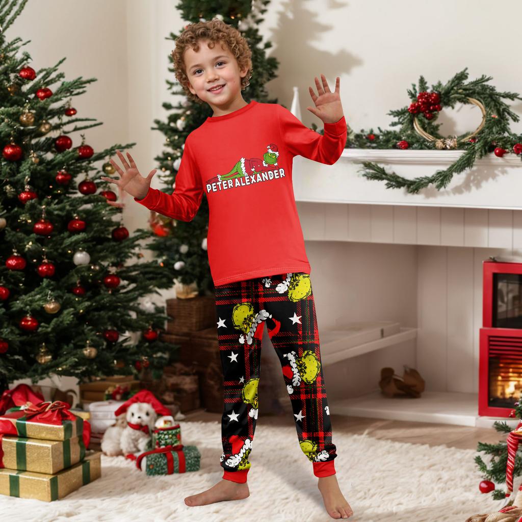 Matching Family Pajama Set for Parents and Kids, Long Sleeve Neck Top with Long Pants, Print Loungewear