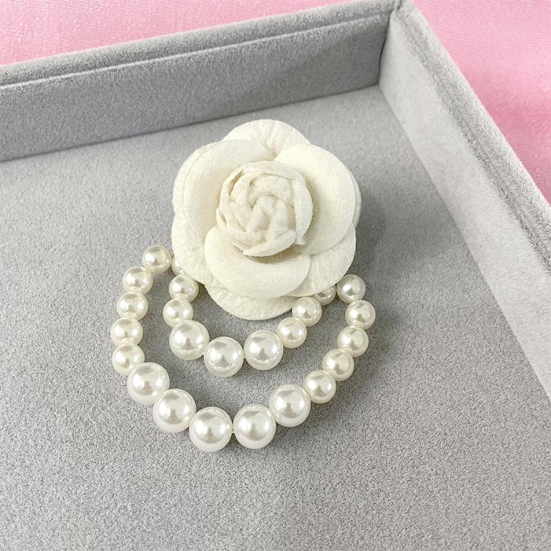 Women's Fashion Fabric Camellia Flower Pearl Tassel Corsage Brooch Pin Shirt Collar Jewelry Accessory