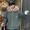 Black pie overcomes American cotton-padded women's winter new small man big fur collar hooded cotton-padded vintage coat