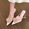 Fashion Sweet Flowers Designer Women Pointed Toe Stiletto Sandals Summer 2024 Dress Slippers Party Flip Flops High Heels Women Slippers