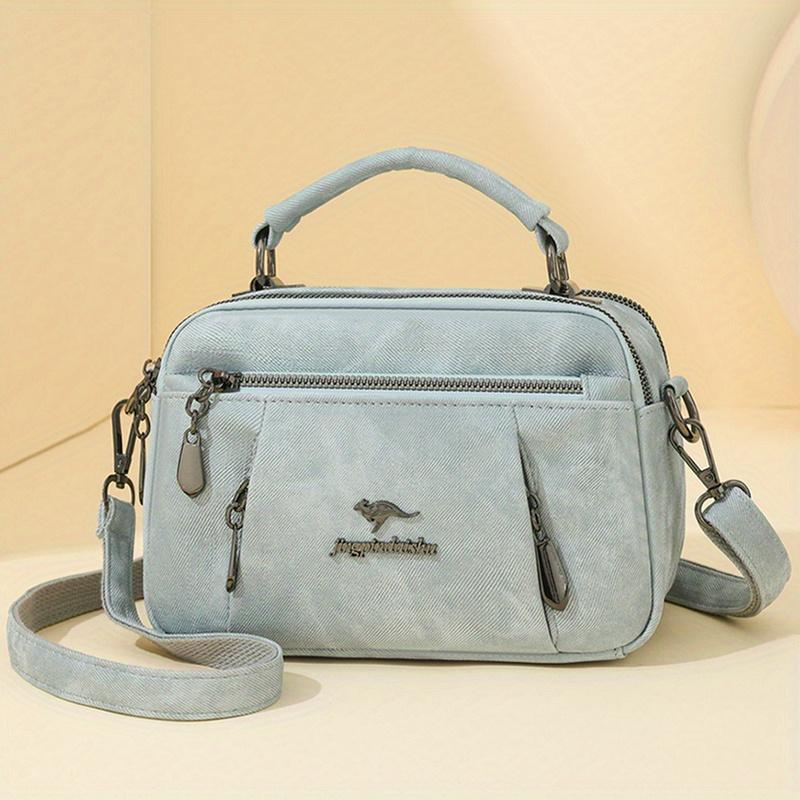 Damen Vintage Umhängetasche Crossbody Geldbörse mit Doppel-Reißverschlussfächern Damen Canvas Crossbody Tasche Mehrfache Reißverschlusstaschen Handtasche