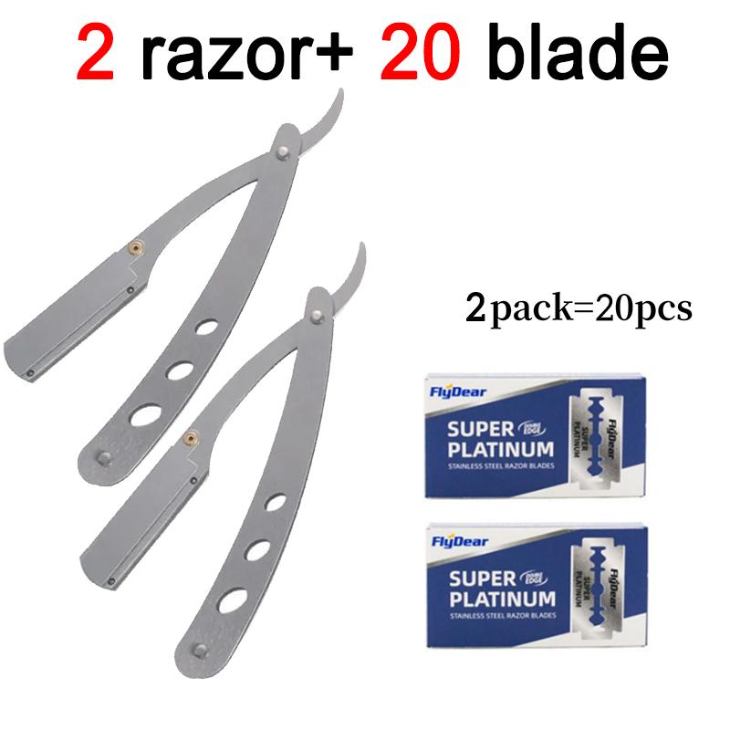 Men Foldable Shaving Knife with Blades Manual Stainless Steel Double-blade Shaving Straight Edge Razor for Beard Mustache Groom