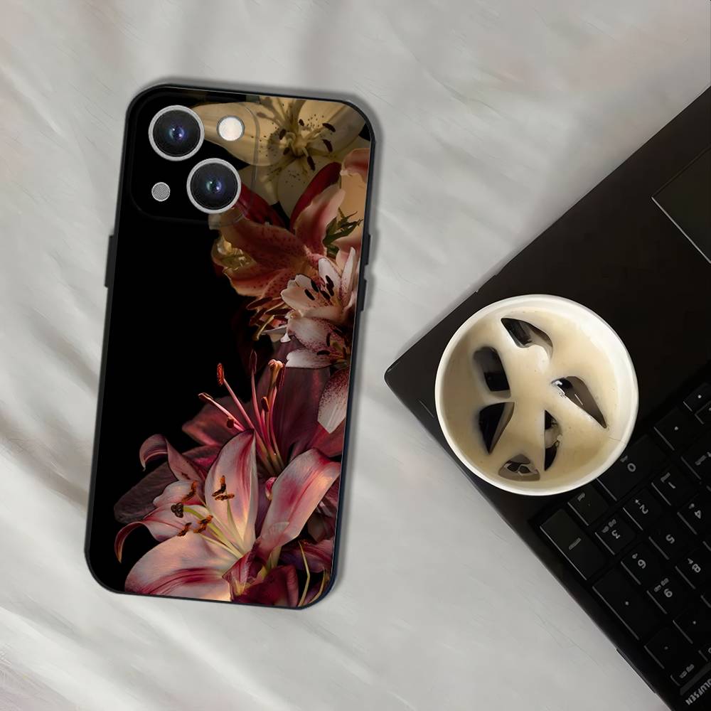 Oil Painting Lily Flower Retro Pattern Phone Case For iPhone 17,16,15,14,13,12,11,Pro,XS,Max,XR,Plus,E,SE4,Mini Black Soft Cover