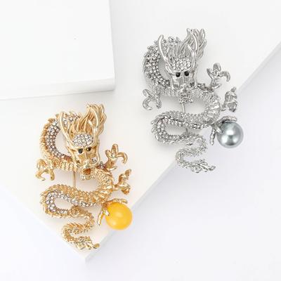 Wysokiej Jakości Stop Emalia Cyrkonia Broszka Chiński Smok Modna Atmosfera Męska Odzież Korsarz Biżuteria Przypinka