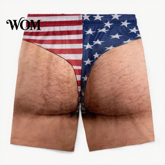 American Flag Pattern Shorts Funny Patriotic Men Shorts, Stars And Stripes Swim Trunks, Quick Mens Trunks Dry Drawstring Waist Board for Summer Beach
