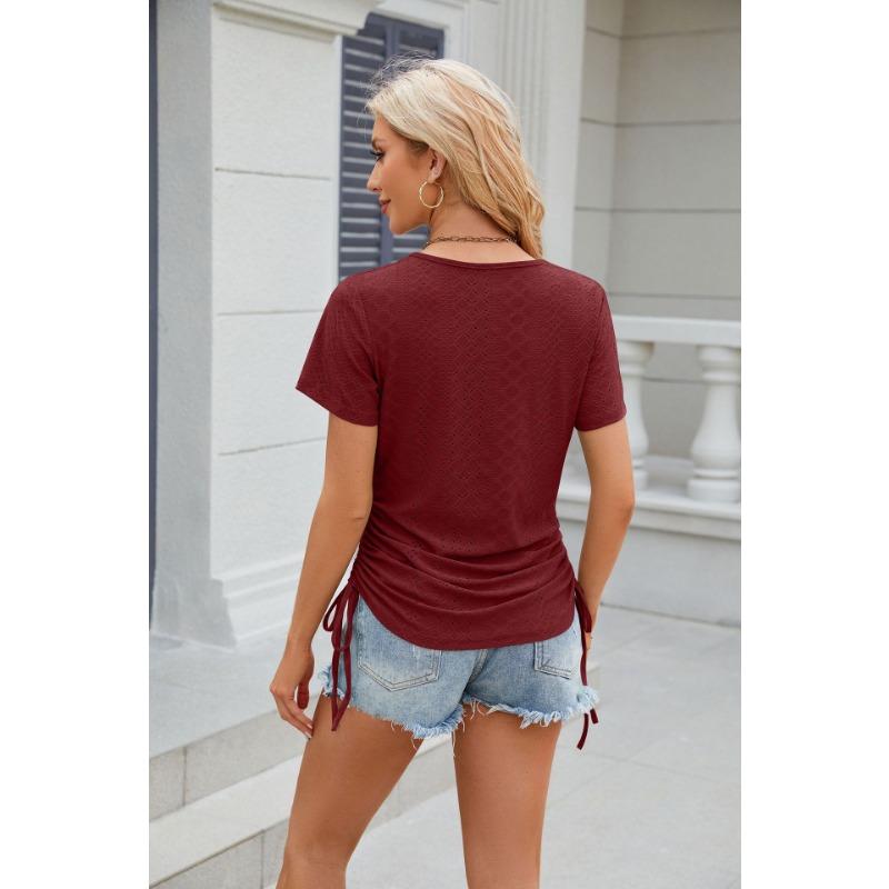 YYFS Women's Fashion Casual Summer Spring Solid Color Print Short Sleeve O-Neck Blouses & Shirts