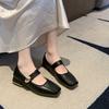 Fashion Low Heel Single Shoes Fashion Square Toe Shallow Mouth Pleated Metal Buckle One Strap Soft Sole Non-Slip Block Heel Shoes