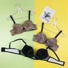 European and American Big Cup Beautiful Back Underwear Women's Thin Leopard Print Bra with Steel Ring Gathering Bra