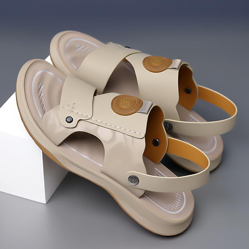 FashionNew Arrival Hot Sale Men's Sandals Non-slip Casual Leather Soft Slippers Dual-Purpose Open-toe Summer Shoes Versatile Half Drag