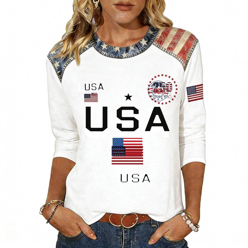 Women's Fashion Casual Independence Day Print Top