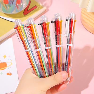 Cute Cartoon Multi-color 6-color Ballpoint Pen Press Pen Colorful Medium Oil Pen Stationery Switch Easily