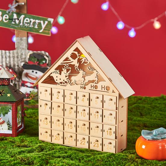 Juladventskalender i trä med 24 tomma förvaringslådor Husform Julnedräkningskalender Heminredning