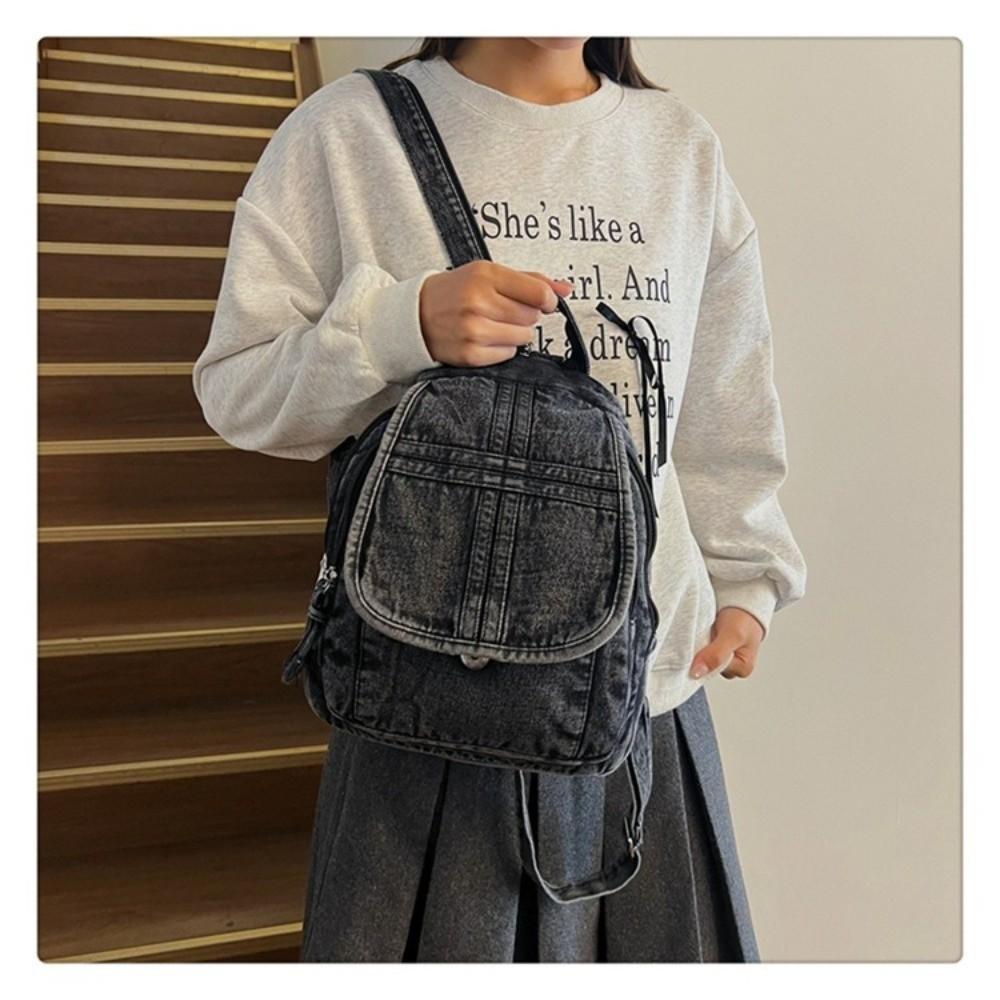 Fashion Dual-Use Denim Backpack Denim Fabric Large Capacity Travel Bag Multi-Functional Retro Backpack Casual Use