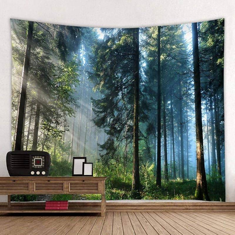 Enchanted Forest Arch Window Tapestry - Magical Nature View Wall Hanging for Room Decor