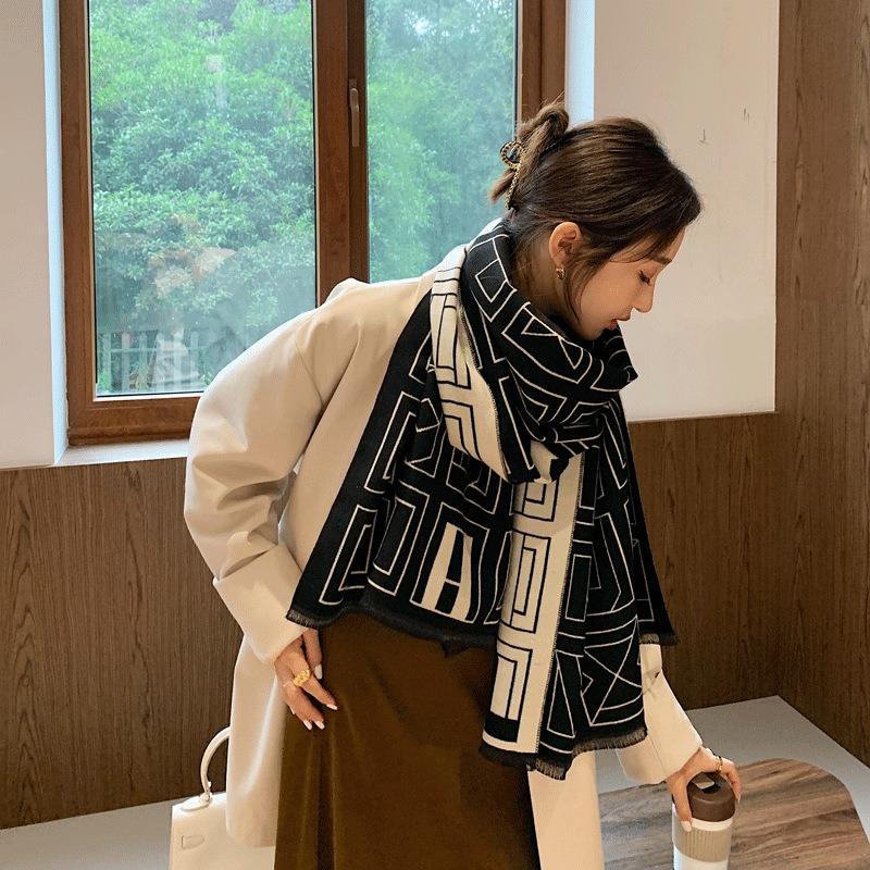 Autumn and winter new plaid letter scarf women's thickened double-sided warm scarf shawl supply
