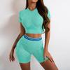 Seamless Short Sleeve Crop Top and High Waist Shorts Set for Women Athletic Workout Yoga Fitness Outfit