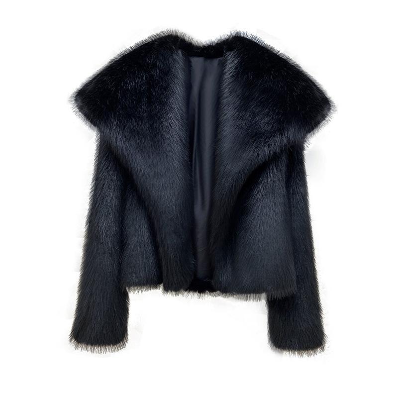 Stylish Big Lapel Imitation Fur Jacket Femininity Elegant Celebrity Long-Sleeved Thermal Coat Fluffy Top