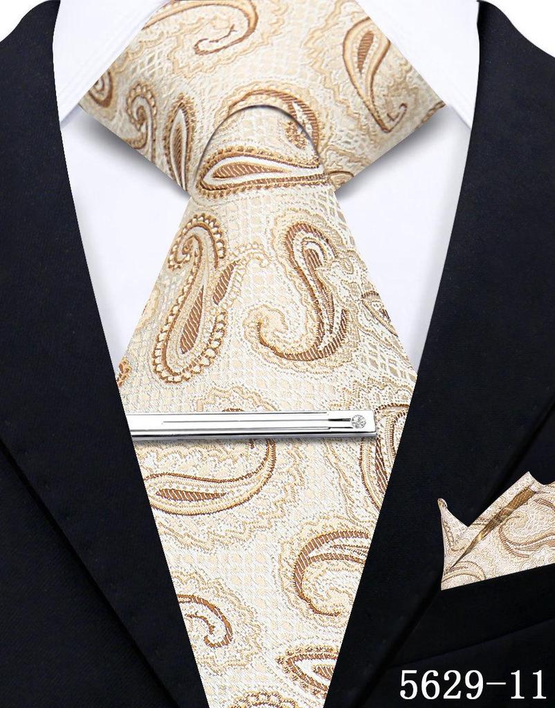 Men's Retro Floral Tie, Pocket Square & Tie Clip Set for Weddings