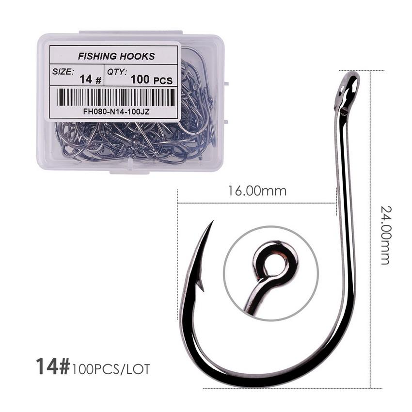 100pcs/Box Fishing Hooks Iseama Circle Carp Eyed Fishing Hook Set Size 2-15# Ring Eye Japan Fishhooks Single Jig Hook