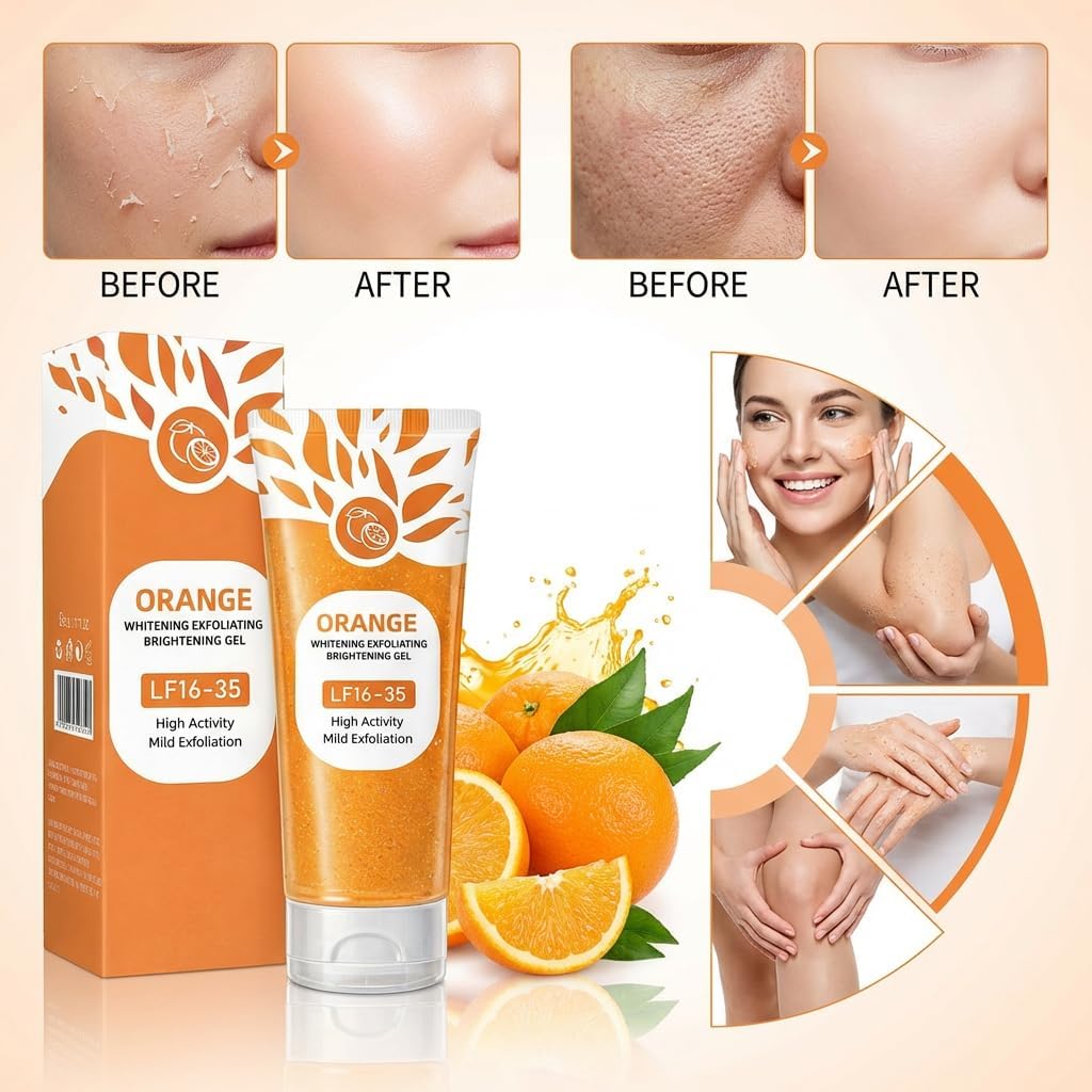 AASMUDRAT Orange Enzymes Exfoliating Gel for Face & Body | Deep Cleansing Moisturizing Facial Exfoliator | Dead Skin Remover | Brightening & Pore
