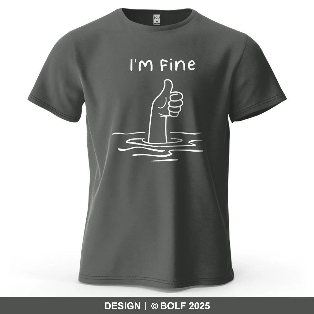 I'm Fine Funny Printed Men's T-Shirt 100% Cotton Oversized Minimalist Cartoon Graphic Tees for Tops Tees Streetwear