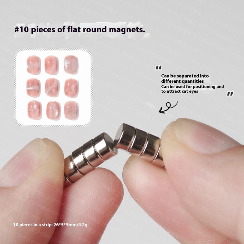 10 szt. Mini Magnes do Paznokci Magnetyczny Płaski Okrągły Magnes do Lakieru Hybrydowego UV Cat Eye Brokatowy Efekt Narzędzia Lokator Cążek do Paznokci Manicure Design