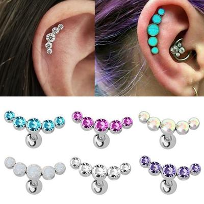 Stainless Steel Bar Crystal Gem Opal Cartilage Helix Tragus Ear Piercing Body Jewelry Stud Earrings