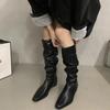 2023 Autumn New Coarse Heel Folded Stacked Middle Leg Fashion Boots for Women with Square Heads and Low Heels