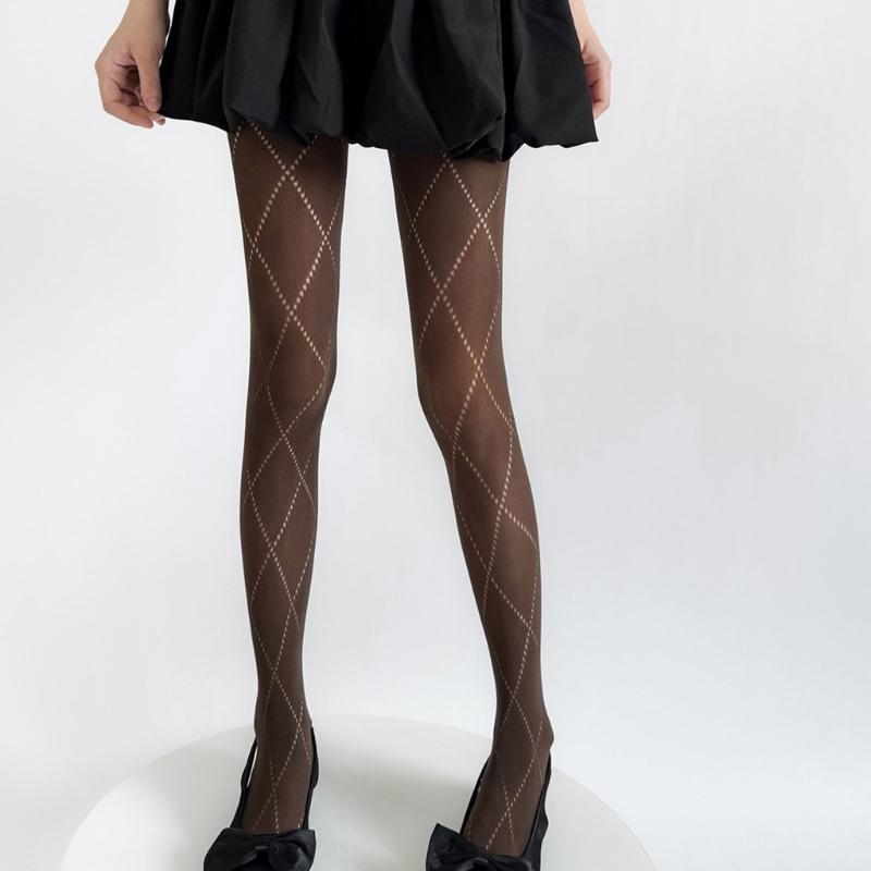 Fashion Elegant Hollowout Argyle Pattern Women's Spring Tights Slimming Leggings Opaque Pantyhose Stockings Hosiery