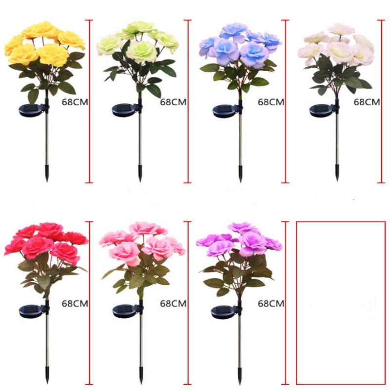 7-Head Solar-Powered LED Rose Lights Flower Garden Decor Outdoor Pathways Landscaping Light Lawn Decorative Atmosphere Lights