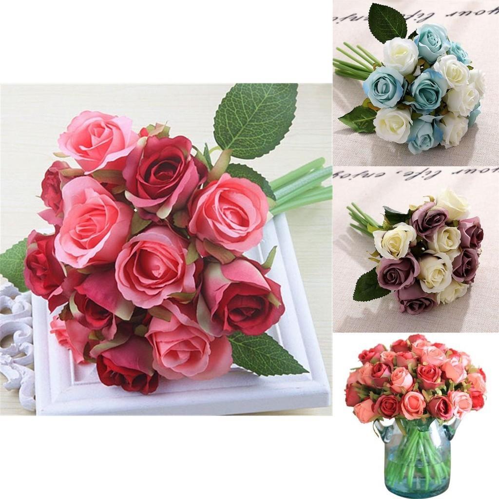 Beautifully Crafted 12 Head Artificial Flowers Rose Silk Bouquet For Special Occasions