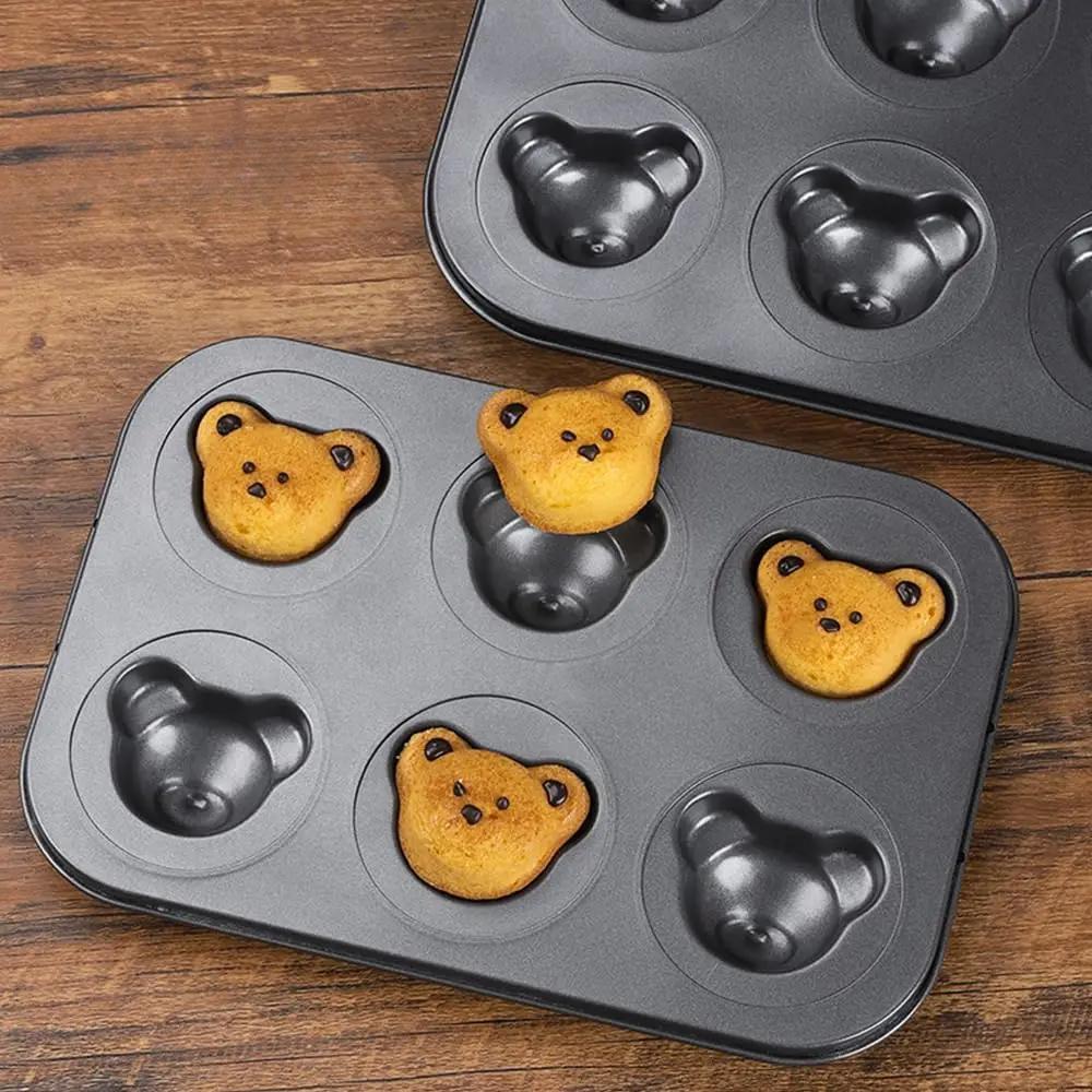 Cute Cartoon Bear Baking Mold 4 Cavities Baking Tray Non-stick Carbon Steel Tray DIY Decorative Cookies Mould Baking Supplies