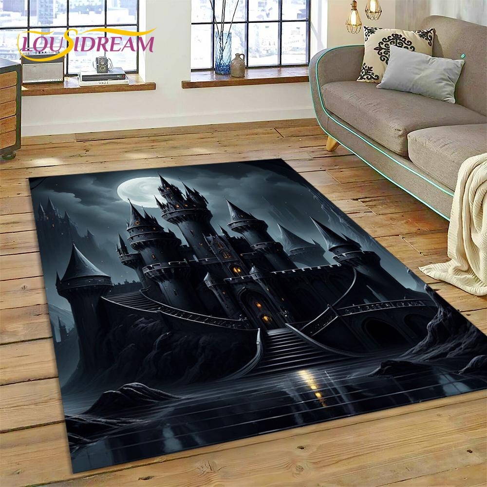 Dream Fairy Tale Castle Mysterious Gothic Cartoon Carpet Rug for Living Room Bedroom Home Sofa,Kid Area Rug Non-slip Floor Mat